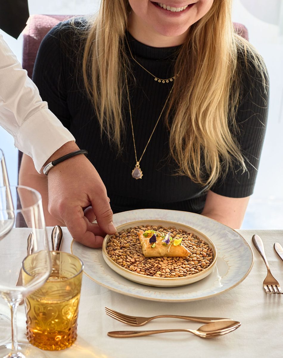 Lady being served