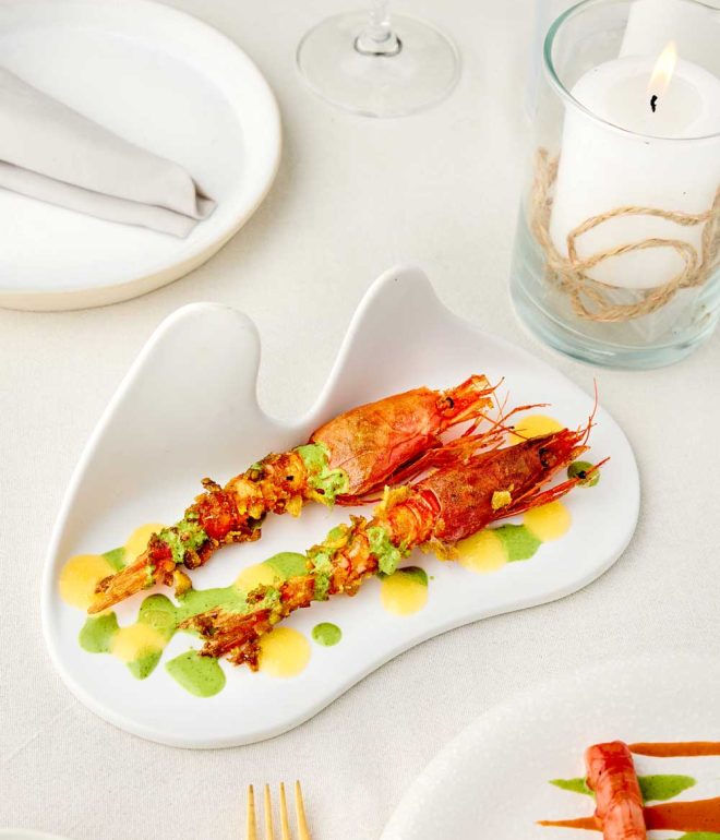 prawns on a plate in the middle of the table Algarve Portugal