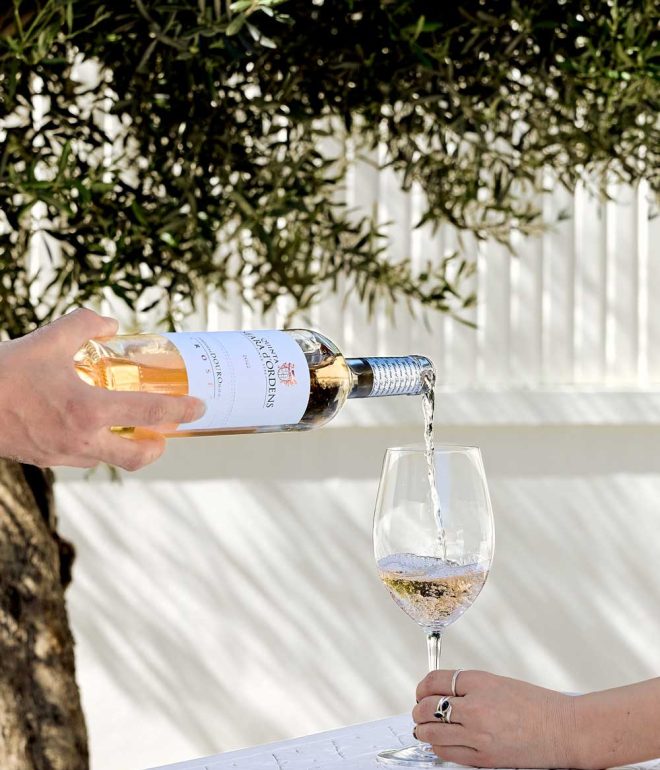 white wine being served Algarve Portugal