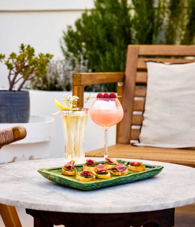 Canapes and cocktails outside Algarve Portugal