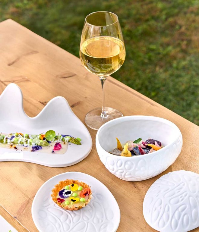 Canapes and wine on a table Algarve Portugal