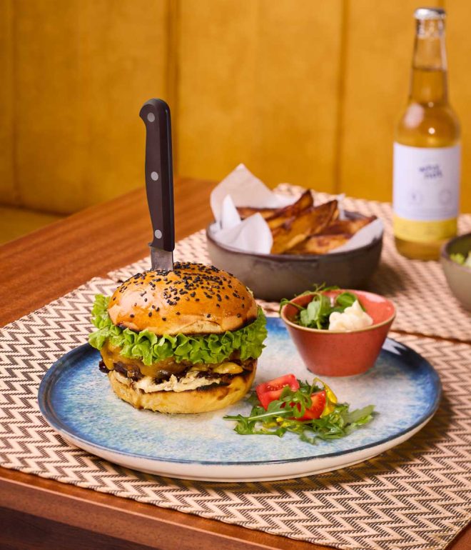 Hamburger shot in a restaurant Algarve Portugal