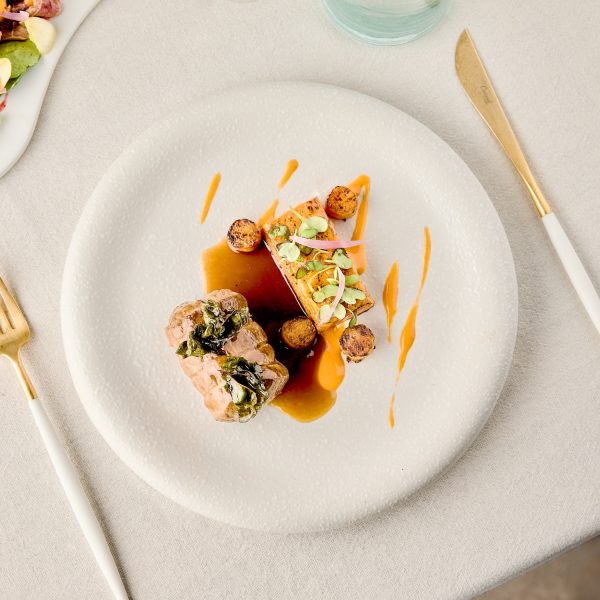 Food on a white plate on the table