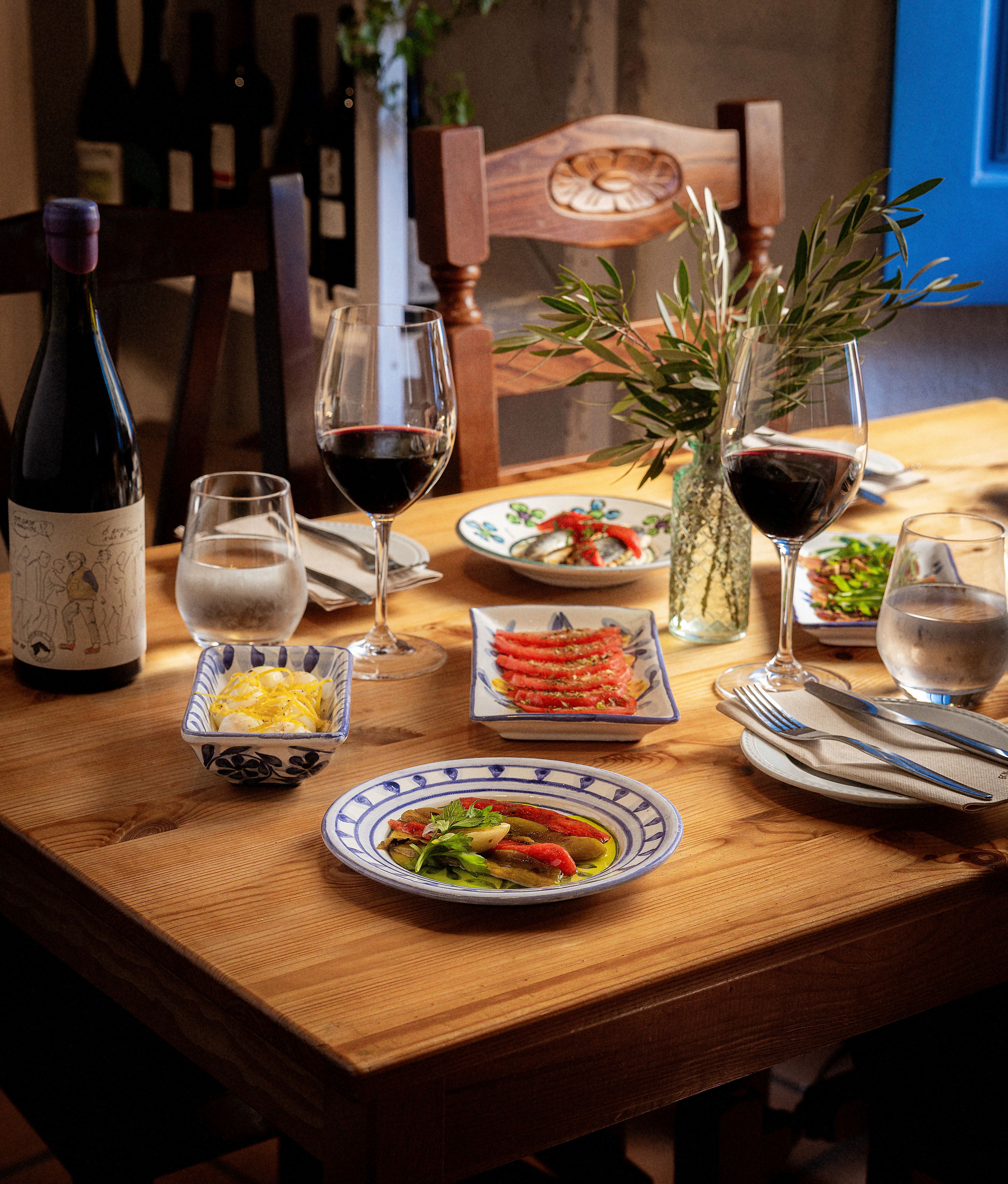 Bar setting with food on the table